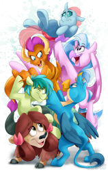 Size: 2428x3836 | Tagged: safe, artist:luximus17, imported from derpibooru, gallus, ocellus, sandbar, silverstream, smolder, yona, changedling, changeling, classical hippogriff, dragon, earth pony, griffon, hippogriff, pony, yak, school daze, cloven hooves, cute, diaocelles, diastreamies, digital art, dragoness, eye clipping through hair, eyebrows, eyebrows visible through hair, featured image, female, frown, gallabetes, group, high res, male, open mouth, open smile, sandabetes, simple background, smiling, smolderbetes, student six, sweet dreams fuel, teenaged dragon, teenager, wavy mouth, white background, yonadorable