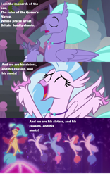 Size: 1278x2043 | Tagged: safe, edit, edited screencap, imported from derpibooru, screencap, princess skystar, seaspray, silverstream, hippogriff, seapony (g4), my little pony: the movie, school daze, season 8, background sea pony, bubble, cropped, cute, dancing, diastreamies, eyes closed, female, gilbert and sullivan, h.m.s. pinafore, happy, i am the monarch of the sea, lyrics, male, one small thing, open mouth, opera, school of friendship, seaquestria, seashell necklace, singing, sir joseph porter, smiling, song reference, text, underwater, water
