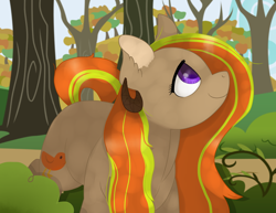 Size: 1024x792 | Tagged: safe, artist:69beas, imported from derpibooru, oc, oc only, oc:nattural juice, earth pony, pony, forest, smiling, solo