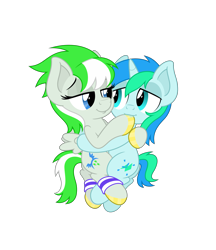 Size: 4331x5006 | Tagged: safe, anonymous artist, imported from derpibooru, oc, oc only, oc:cyan lightning, oc:emerald lightning, absurd resolution, colt, cuddling, cyancest, female, fetish, filly, foal, hoof polish, hoof sucking, hug, incest, male, nail polish, shipping, simple background, straight, transparent background