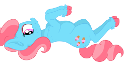 Size: 4767x2554 | Tagged: safe, artist:paskanaakka, derpibooru exclusive, imported from derpibooru, cup cake, earth pony, pony, butt freckles, colored hooves, ear fluff, eyeshadow, female, freckles, makeup, mare, on back, simple background, smiling, solo, transparent background, unshorn fetlocks