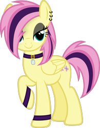 Size: 3509x4500 | Tagged: safe, artist:slb94, imported from derpibooru, fluttershy, pegasus, pony, alternate hairstyle, collar, emoshy, female, fluttergoth, piercing, simple background, smiling, solo, transparent background, vector