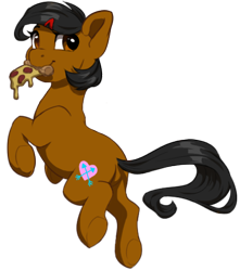 Size: 431x488 | Tagged: safe, artist:silentwulv, imported from derpibooru, oc, oc only, oc:yanie, earth pony, pony, butt, featureless crotch, female, food, mare, meat, pepperoni, pepperoni pizza, pizza, plot, simple background, transparent background, underhoof