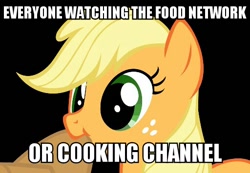 Size: 512x355 | Tagged: safe, artist:mixermike622, edit, imported from derpibooru, applejack, earth pony, pony, black background, cowboy hat, cute, female, hat, image macro, jackabetes, mare, meme, nom, simple background, solo