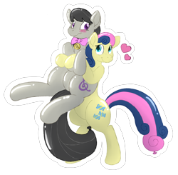 Size: 2048x2011 | Tagged: safe, artist:jearic, imported from derpibooru, bon bon, octavia melody, sweetie drops, balloon pony, earth pony, inflatable pony, pony, balloon, heart, inflatable, simple background, squeak, transparent background