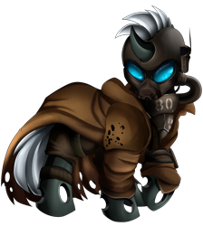 Size: 2550x2850 | Tagged: safe, artist:pridark, imported from derpibooru, oc, oc only, changeling, fallout equestria, badass, changeling oc, clothes, coat, commission, fallout, fallout: new vegas, gas mask, mask, simple background, solo, transparent background