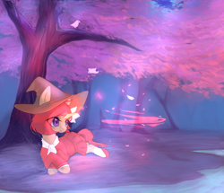 Size: 5000x4300 | Tagged: safe, artist:aoiyui, imported from derpibooru, oc, oc only, bird, pony, unicorn, absurd resolution, clothes, dress, female, hat, magic, shoes, solo, tree, witch, witch hat