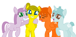 Size: 1190x584 | Tagged: safe, artist:katie-the-cat1, imported from derpibooru, pony, chunk, looking at you, mr. squiggles, num nums, one eye closed, open mouth, pipsqueak (the zhuzhus), ponified, smiling, the zhuzhus, wink