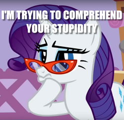 Size: 773x751 | Tagged: safe, imported from derpibooru, rarity, glasses, image macro, meme, thinking