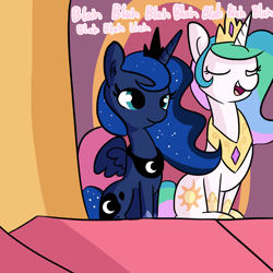 Size: 1650x1650 | Tagged: safe, artist:tjpones, imported from derpibooru, princess celestia, princess luna, alicorn, blah blah blah, duo, female, mare, sitting, throne