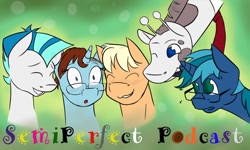 Size: 1024x614 | Tagged: safe, artist:cadetredshirt, imported from derpibooru, oc, oc:acracebest, oc:paleosteno, oc:panamamatt, oc:saberspark, oc:toodles, group photo, semiperfectpodcast, spp, thumbnail