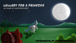 Size: 1024x576 | Tagged: safe, artist:cadetredshirt, imported from derpibooru, princess celestia, oc, oc:cadetpone, cel shading, cell shaded, female, hair bun, lineless, moon, night, sky, stars, text, thumbnail