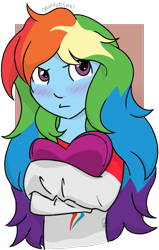 Size: 915x1440 | Tagged: safe, artist:cadetredshirt, imported from derpibooru, rainbow dash, equestria girls, blushing, clothes, cute, dashabetes, female, frown, heart, simple background, solo, transparent background, tsundere