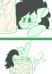 Size: 727x1024 | Tagged: safe, artist:lockhe4rt, imported from derpibooru, oc, oc:filly anon, buck, comic, cookie, cookie jar, female, filly, food, stuck