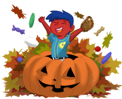 Size: 1024x827 | Tagged: safe, artist:cadetredshirt, imported from derpibooru, oc, oc only, oc:sonicrules831, human, baseball, clothes, halloween, halloween costume, holiday, humanized, jack-o-lantern, jersey, pumpkin, simple background, solo, sports, transparent background, wondercolts, ych result