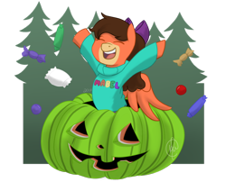 Size: 1024x827 | Tagged: safe, artist:cadetredshirt, imported from derpibooru, oc, oc only, oc:jessica, pegasus, pony, crossover, food, gravity falls, halloween, halloween costume, holiday, mabel pines, simple background, solo, summerween, transparent background, watermelon, ych result