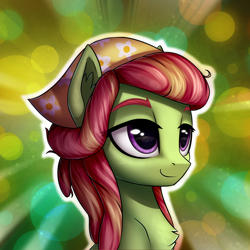 Size: 3000x3000 | Tagged: safe, artist:conniethecasanova, artist:setharu, deleted from derpibooru, edit, imported from derpibooru, tree hugger, earth pony, pony, bandana, female, smiling, solo