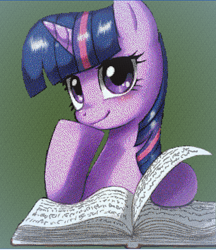 Size: 734x849 | Tagged: safe, artist:askaniz, artist:johnjoseco, imported from derpibooru, twilight sparkle, pony, book, crossover, dithering, female, minecraft, needs more dither, solo