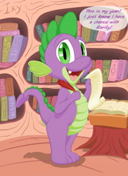 Size: 1280x1760 | Tagged: safe, artist:ixbalam, imported from derpibooru, rarity, spike, book, female, golden oaks library, male, quill, scroll, shipping, smiling, sparity, straight, year of the dragon