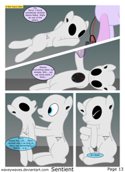 Size: 3840x5280 | Tagged: safe, artist:waveywaves, imported from derpibooru, oc, oc only, oc:joule, oc:perry, pony, robot, robot pony, comic:sentient, comic, speech bubble