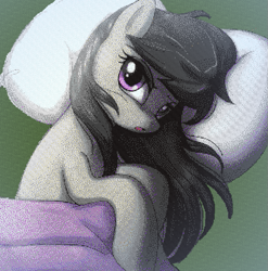 Size: 833x843 | Tagged: safe, artist:askaniz, artist:johnjoseco, imported from derpibooru, octavia melody, earth pony, pony, cover, crossover, female, minecraft, minecraft pixel art, morning ponies, pillow, pixel art, solo