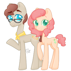 Size: 5000x5000 | Tagged: safe, artist:cupig, imported from derpibooru, oc, oc only, oc:jelly bean, oc:peanut brittle, earth pony, pony, absurd resolution, brother and sister, colored pupils, female, glasses, male, mare, neckerchief, offspring, parent:cheese sandwich, parent:pinkie pie, parents:cheesepie, simple background, stallion, transparent background