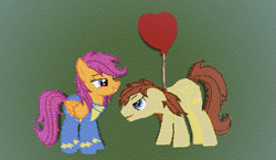 Size: 983x571 | Tagged: safe, artist:askaniz, imported from derpibooru, scootaloo, oc, oc:veggie55, oc:vento, balloon, clothes, crossover, minecraft, minecraft pixel art, older, older scootaloo, pixel art, uniform, wonderbolts uniform