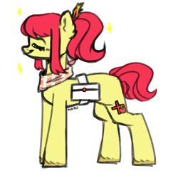 Size: 1000x1000 | Tagged: safe, artist:harusocoma, imported from derpibooru, apple bloom, pony, female, first aid kit, hooves, mare, medical saddlebag, older, older apple bloom, saddle bag, simple background, solo, white background