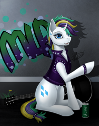 Size: 1829x2322 | Tagged: safe, artist:dezdark, imported from derpibooru, rarity, pony, unicorn, it isn't the mane thing about you, alternate hairstyle, female, looking at you, mare, punk, raripunk, smiling