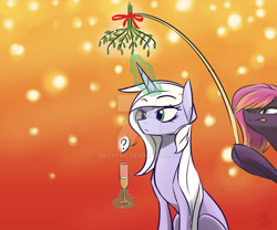 Size: 1024x854 | Tagged: safe, artist:basykail, imported from derpibooru, oc, oc only, oc:white blade, pony, unicorn, female, magic, mare, mistletoe, watermark