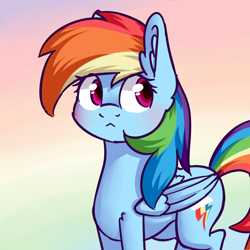 Size: 1024x1024 | Tagged: safe, artist:dsp2003, imported from derpibooru, rainbow dash, pegasus, pony, :<, blushing, cute, dashabetes, ear fluff, female, gradient background, mare, sketch, solo, worried