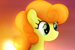 Size: 3252x2160 | Tagged: safe, artist:startledflowerpony, imported from derpibooru, carrot top, golden harvest, earth pony, pony, bust, female, high res, portrait, smiling, solo, sun