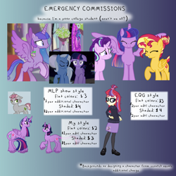 Size: 1000x1000 | Tagged: safe, artist:flipwix, imported from derpibooru, moondancer, spike, starlight glimmer, sunset shimmer, trixie, twilight sparkle, oc, alicorn, equestria girls, commission, commission info, emergency commission, equestria girls-ified, twilight sparkle (alicorn)