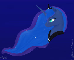 Size: 5400x4377 | Tagged: safe, artist:sydfreak2, imported from derpibooru, princess luna, pony, absurd resolution, bust, ethereal mane, female, jewelry, lidded eyes, mare, regalia, simple background, solo, starry mane