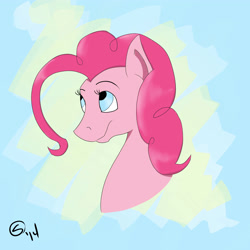 Size: 4000x4000 | Tagged: safe, artist:sydfreak2, imported from derpibooru, pinkie pie, pony, abstract background, bust, female, looking up, mare, solo