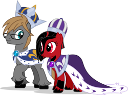 Size: 1024x760 | Tagged: safe, artist:mlp-trailgrazer, imported from derpibooru, oc, oc only, oc:crimson glow, oc:the editor, earth pony, pony, clothes, crown, female, jewelry, male, mare, regalia, robe, simple background, stallion, theglow, transparent background