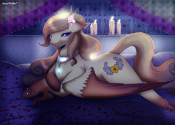 Size: 1400x1004 | Tagged: safe, artist:sexy wolfie, imported from derpibooru, oc, oc only, oc:radiant aid, pegasus, pony, candle, female, jewelry, mare, necklace, solo