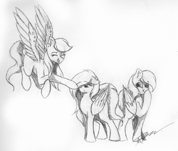 Size: 1024x869 | Tagged: safe, artist:mindlesssketching, imported from derpibooru, oc, oc only, oc:peanut, pegasus, pony, boop, female, mare, monochrome, traditional art