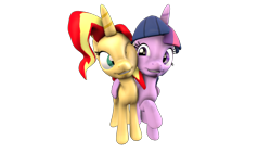 Size: 1920x1080 | Tagged: safe, artist:jarg1994, imported from derpibooru, sunset shimmer, twilight sparkle, alicorn, unicorn, 3d, cute, female, hug, lesbian, shimmerbetes, shipping, simple background, source filmmaker, sunsetsparkle, transparent background, twiabetes, twilight sparkle (alicorn), winghug