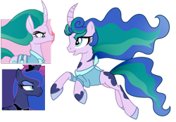 Size: 1359x945 | Tagged: safe, artist:symphstudio, artist:xxmissteaxx, imported from derpibooru, mistmane, princess luna, oc, pony, unicorn, curved horn, female, magical lesbian spawn, mare, offspring, parent:mistmane, parent:princess luna, simple background, transparent background