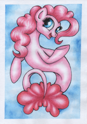 Size: 1024x1464 | Tagged: safe, artist:langustka, imported from derpibooru, pinkie pie, seapony (g4), female, seaponified, seapony pinkie pie, solo, species swap, traditional art