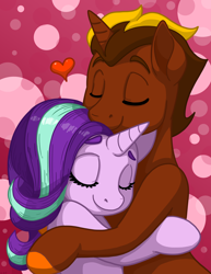 Size: 2550x3300 | Tagged: safe, artist:latecustomer, imported from derpibooru, starlight glimmer, oc, pony, unicorn, canon x oc, commission, cuddling, eyebrows, eyes closed, heart, hug, shipping