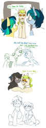 Size: 820x2286 | Tagged: safe, artist:redxbacon, imported from derpibooru, oc, oc only, oc:apogee, oc:delta vee, oc:golden keylime, oc:trash, pony, comic, ear piercing, female, gold tooth, piercing, sisters, vulgar