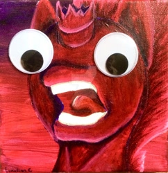 Size: 1024x1056 | Tagged: safe, artist:colorsceempainting, imported from derpibooru, tempest shadow, pony, my little pony: the movie, canvas, female, god has come to reap the sinners, googly eyes, open up your *very* eyes, open up your eyes, paint, painting, solo, traditional art, watermark