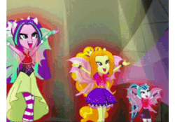 Size: 430x300 | Tagged: safe, edit, imported from derpibooru, screencap, adagio dazzle, aria blaze, sonata dusk, equestria girls, rainbow rocks, animated, band, bass guitar, crow hogan, drums, female, gif, guitar, jack atlas, kalin kessler, kensho ono, microphone, musical instrument, team satisfaction, welcome to the show, yu-gi-oh!, yu-gi-oh! 5d's, yugioh abridged, yusei fudo