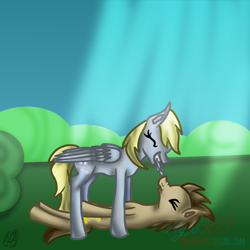 Size: 1536x1536 | Tagged: safe, artist:commandereclipse, imported from derpibooru, derpy hooves, doctor whooves, time turner, earth pony, pegasus, pony, doctorderpy, eyes closed, feather, female, male, mare, mouth hold, revenge, scrunchy face, shipping, stallion, straight, tickle torture, tickling