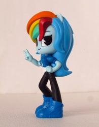 Size: 1007x1292 | Tagged: safe, artist:whatthehell!?, imported from derpibooru, rainbow dash, equestria girls, equestria girls series, clothes, doll, equestria girls minis, irl, jacket, pants, photo, shoes, shorts, smiley face, smiling, toy, ultra minis