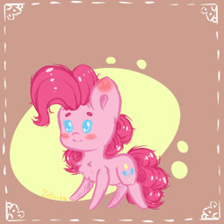 Size: 1000x1000 | Tagged: safe, artist:zefirka, imported from derpibooru, pinkie pie, earth pony, pony, chest fluff, cute, female, mare, pointy ponies, signature, smiling, solo