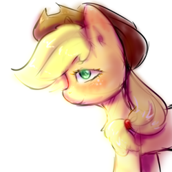 Size: 2000x2000 | Tagged: safe, artist:zefirka, imported from derpibooru, applejack, earth pony, pony, female, freckles, mare, no pupils, simple background, sketch, smiling, solo, traditional art, white background