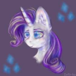 Size: 2000x2000 | Tagged: safe, artist:zefirka, imported from derpibooru, rarity, pony, unicorn, bust, colored pupils, cutie mark background, ear fluff, female, mare, portrait, signature, solo